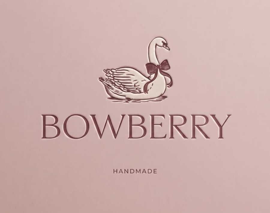 Bowberry logo: a swan wearing a bow, with the words Bowberry Handmade